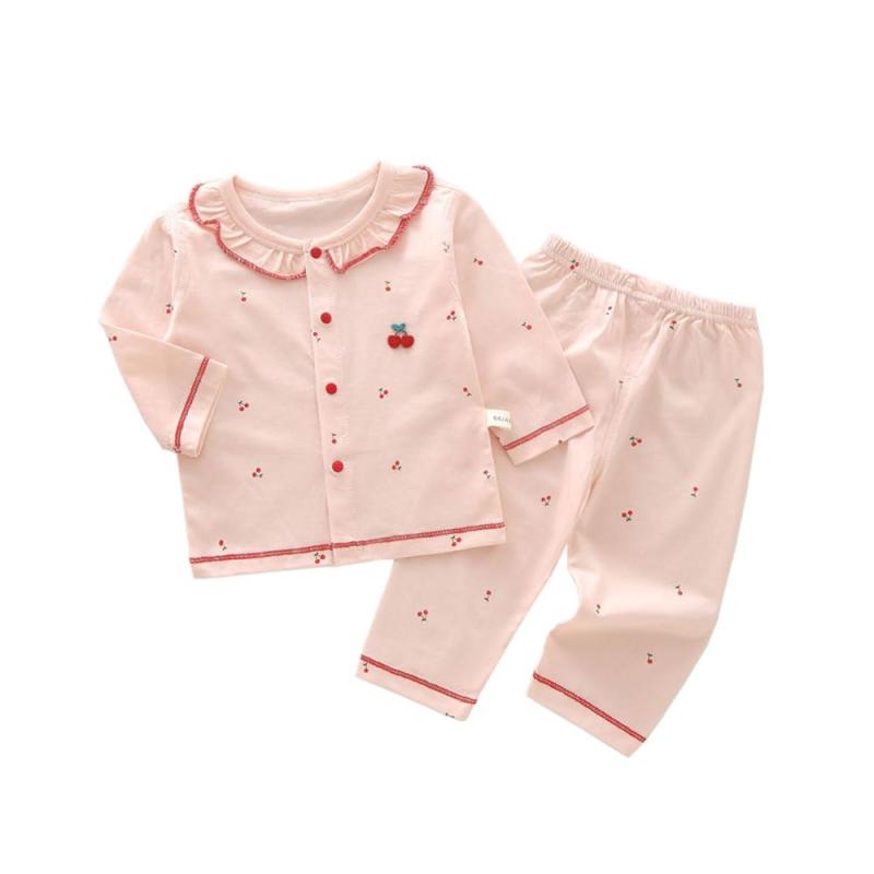 [Lettyhe] ベビー パジャマ 長袖 女の子 赤ちゃん 前開き ガールズ ルームウェア 上下2点セット ナイトウェア 子供服 綿 寝巻き トップス パンツ 春 秋 冬 80 90 100