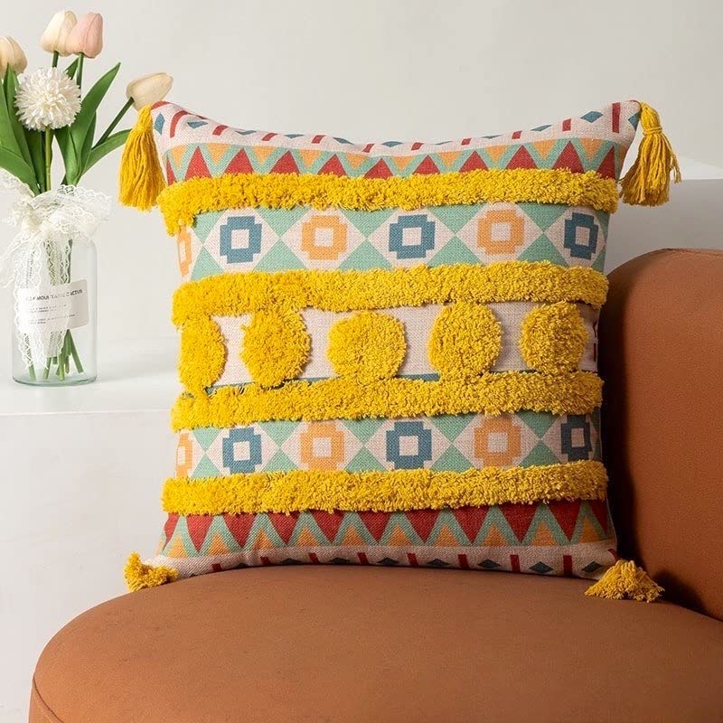 Eclairage クッションカバー 北欧 45cm×45cm モロッカン ボヘミアン フリンジ タッセル 綿麻 コットン 刺繍 エスニックデザイン