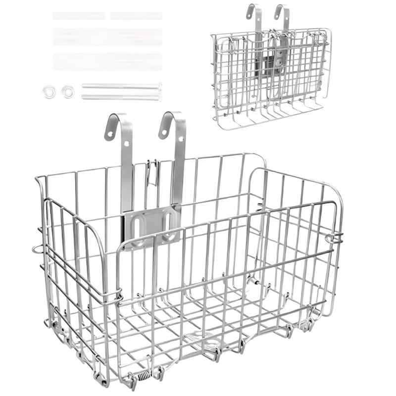 DIZLAS 自転車カゴ 折りたたみ 自転車 前かご 買い物カゴ 自転車用品 クロスバイク マウンテンバイク ステンレス製 耐荷重20kg