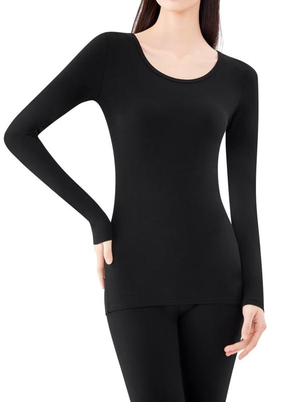 [THREEGUN] あったかインナー レディース 綿 インナーシャツ 長袖インナー 肌着 アンダーシャツ インナー ネックひろめ 長袖シャツ 綿混 薄手 秋 冬