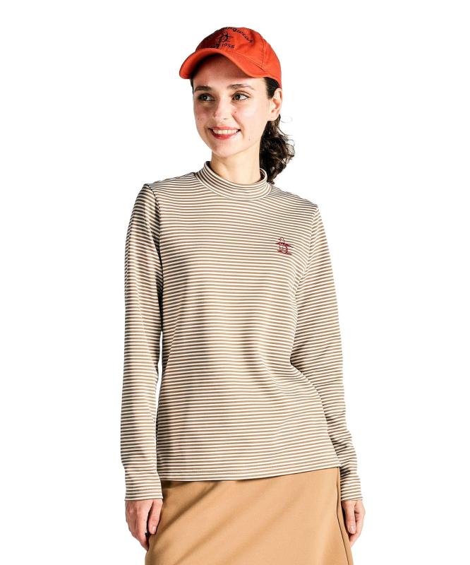 [マンシングウェア] 長袖シャツ モックネック ボーダー ペンギン刺繍 ヒートナビ 蓄熱保温 ストレッチ ゴルフ MG4FLS26L レディース