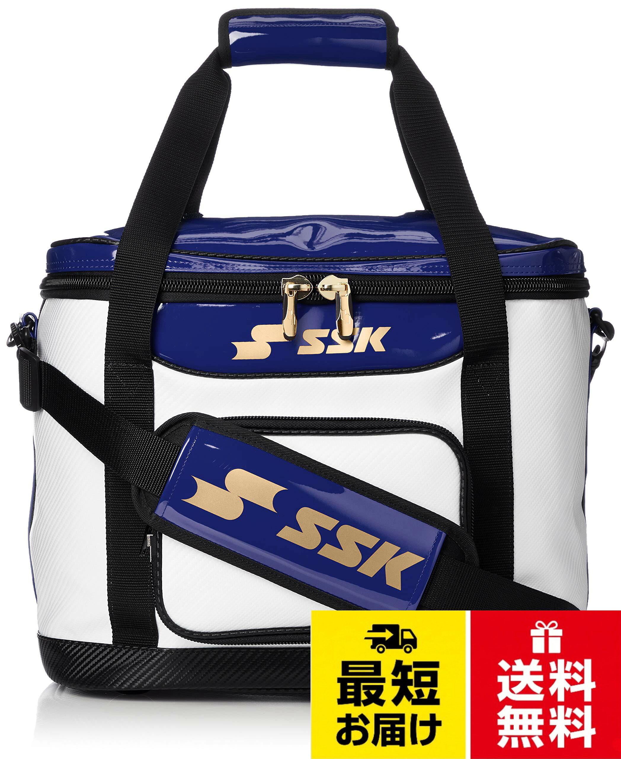 タテ34cmxヨコ40cmxマチ32cm。ポケットの数:1(外側1/内側0)。重量:1890g。持ち手の全長:78cm。ショルダーストラップ付き(全長147cm)[エスエスケイ] ボールケース エナメルボールバッグ / ボールケース