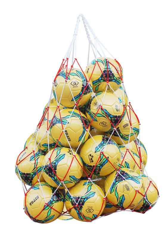 Rakuten - ボールネット サッカー 5-15個収容 バスケットボール バッグ 肩掛け 持ち運び便利 スポーツ 収納用品 アウトドア 学校 学生 部活 試合 練習 レッド