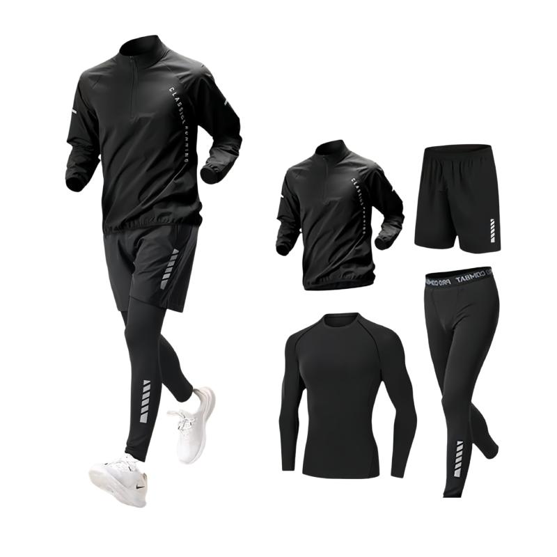 [Karsaer] コンプレッションウェア セット メンズ スポーツウェア 4点セット 上下セット トレーニングウェア ウォーキング 長袖シャツ ハーフパンツ レギンス サイクリング 通気防臭 吸汗速乾