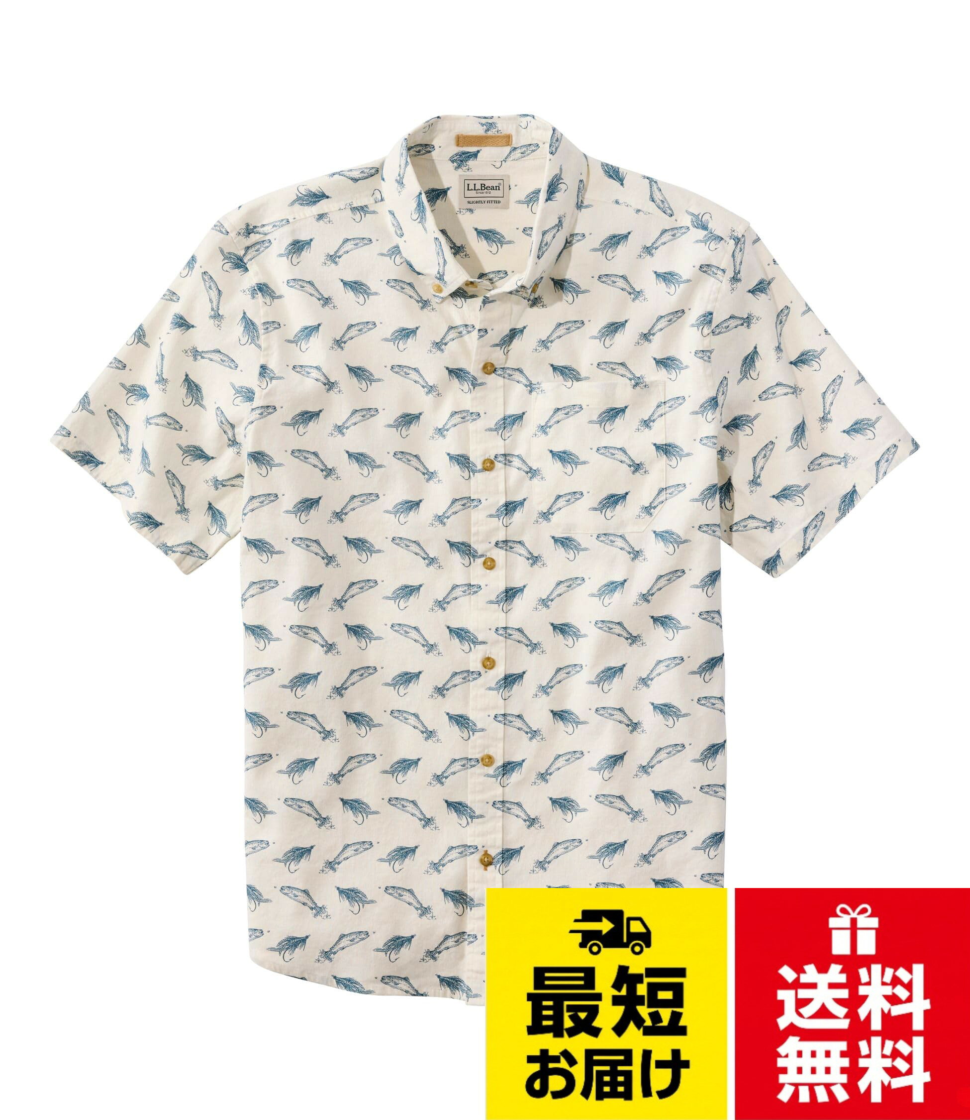 【送料無料】[エルエルビーン] メンズ ストーンコースト・ヘンプ・シャツ、スライトリー・フィット 半袖 プリント