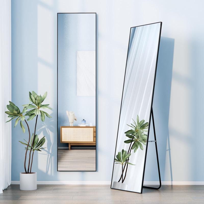 Rakuten - 全身鏡 姿見 鏡 壁掛け スタンドミラー かがみ 36.5×146cm 折りたたみ 自立 軽量 薄型 アルミ合金 直角型 完成品 大型 おしゃれ 飛散防止 地震対策
