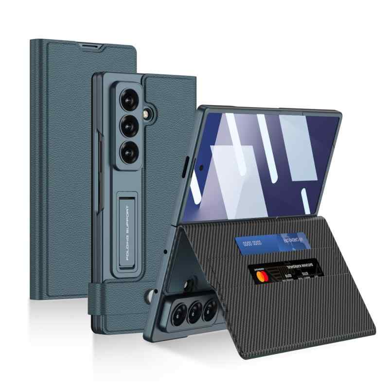 Galaxy Z Fold7専用 折りたたみ手帳型 レザーケース カード収納付き 360度防護 スタンド機能 一体型強化ガラス膜 ヒンジ保護 磨砂加工 防汚 360度防護 ワイヤレス充電対応 - 壳膜翻盖钱包