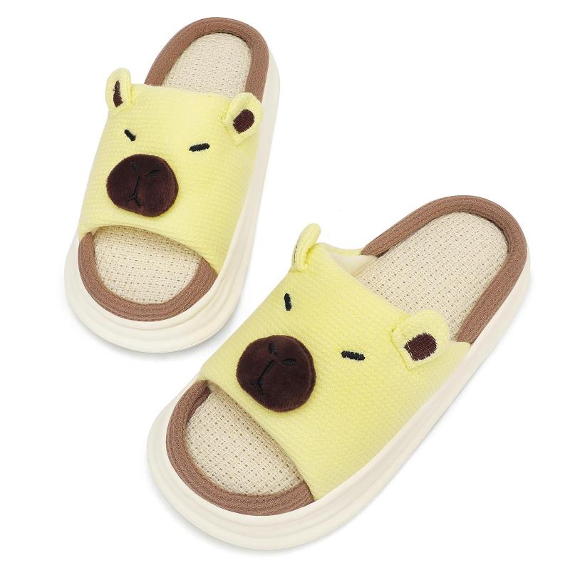 [Mishansha] スリッパ 前開き ルームシューズ 亜麻 メンズ レディース 室内履き 動物柄 来客用 部屋用 オールシーズン対応