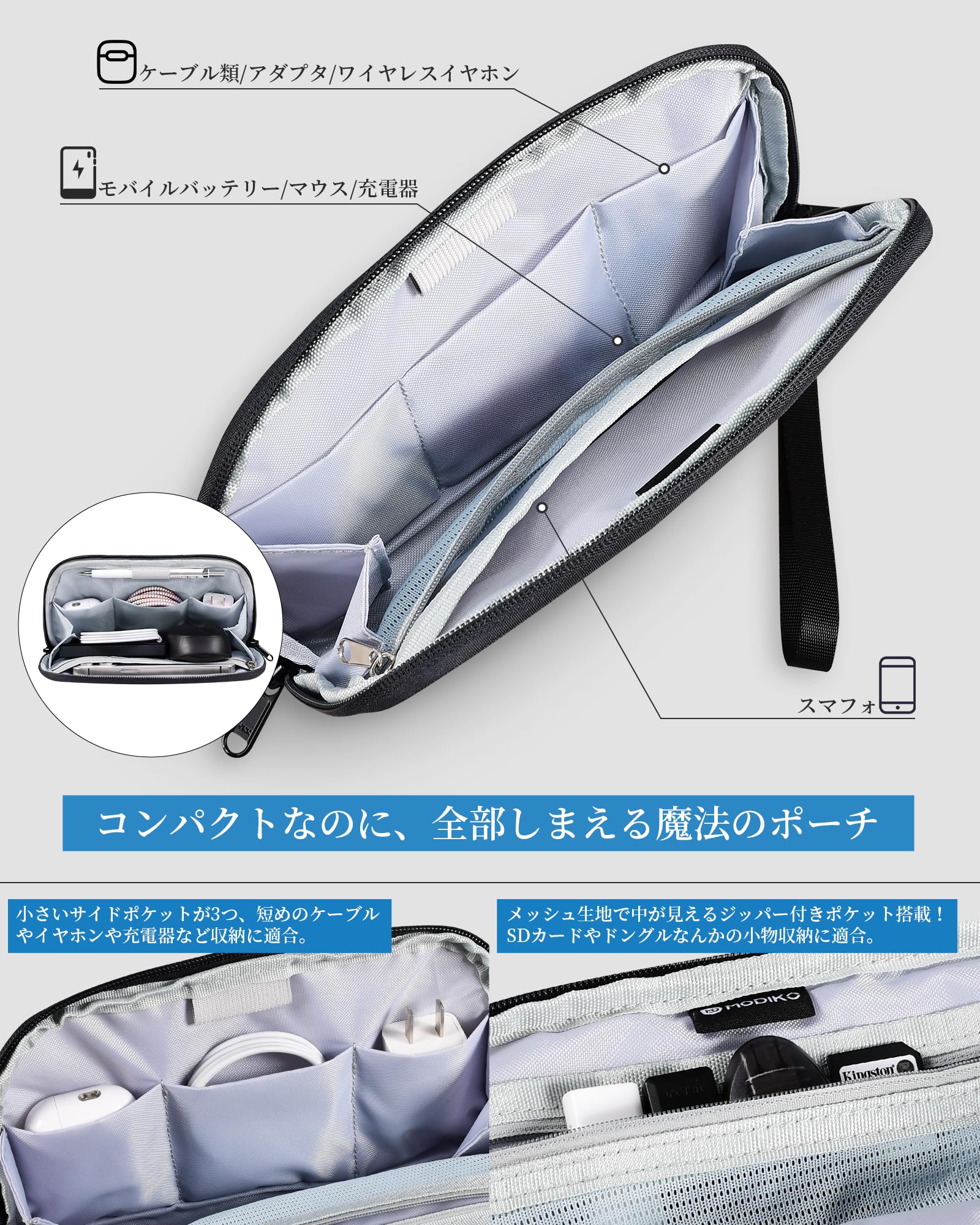 【送料無料】ガジェットポーチ 薄型 軽量 小物入れ 撥水加工 コンパクト PC周辺小物用収納ポーチ 再生素材採用 トラベルポーチ 旅行・通勤・ビジネス用 ギフト 人気 hrtechnologies-10135365 HRテクノロジーズ楽天市場店 サンプル画像3