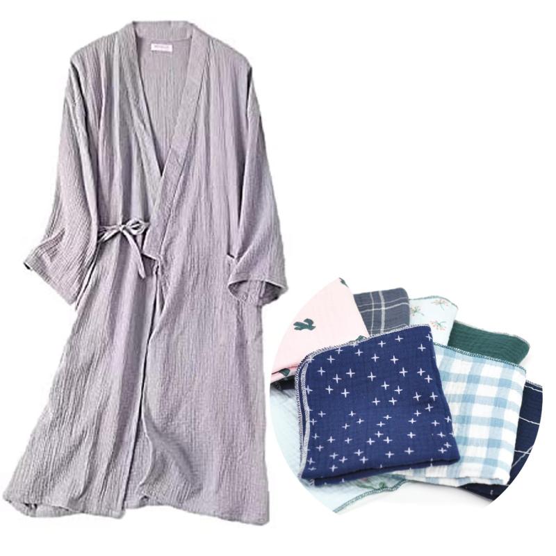 [ゆめパジャマ] ダブルガーゼ バスローブ 綿100％ ハンドタオル付属 ガウン レディース メンズお風呂上がり コットン男女兼用 ルームウェア ホテル エステ 部屋着