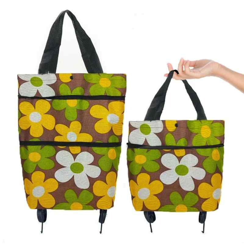 ショッピングカート 折り畳み式 軽量 エコバッグ 2輪キャスター付き買い物 おしゃれ 便利 コンパクト キャンプ 運動会 大容量 再利用可能な広々とした