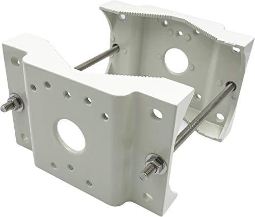 防犯カメラ 屋外ポール取り付け金具（60～140mm対応)アルミ＋ステンレス製 ポール取り付けアタッチメント ハウジングブラケット用ポール取付金具(挟込みタイプ) 1～2台設置 パイプ、柱取屋外ポール取り付けアタッチメント　1～2台対応屋外対応（アルミダイキャスト製＋ステンレスボルトナット）　アイボリー色取付メネジ：1/4-20 UNC x 8（片面）最大耐荷重：30Kgサイズ：170mm x 114mm 重量：1Kg
