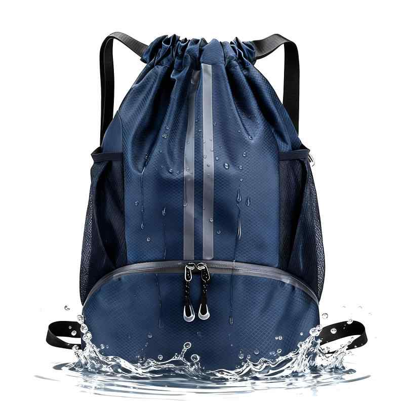 [BgYeah] 無地黒 ドローストリングナップサック ジムサック プールバッグ 防水 シューズ収納 20L 以下 男女兼用 スポーツ用 gym bag 水泳 サッカー バスケットボール対応