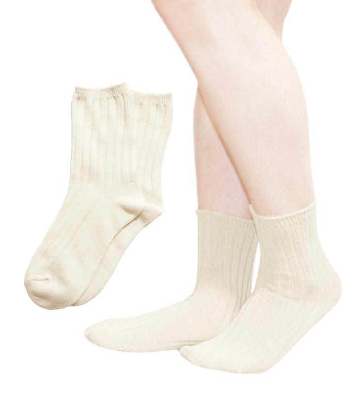 Rakuten - [Chica Hurra] レディースソックス 靴下 クルー丈 リブ 日本製 23-25cm 同色2足セット