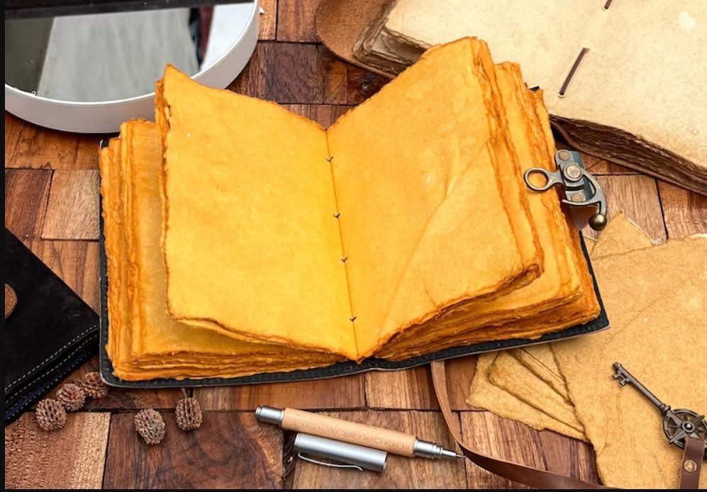 Sun Moon Leather Journal Handmade Vintage Paper Journal Book of Shadows Small Antique Handmade Leather Bound Journal with Old Fashioned Deckle Edge Paper