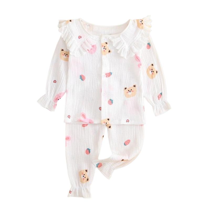 [sunkids] パジャマセット 子供 ガーゼ 100%綿 寝間着 長袖パジャマ 柔らかい 二重ガーゼ 女の子 男の子 ルームウェア 上下セット コットン 吸汗 通気 部屋着 可愛い 夏春秋