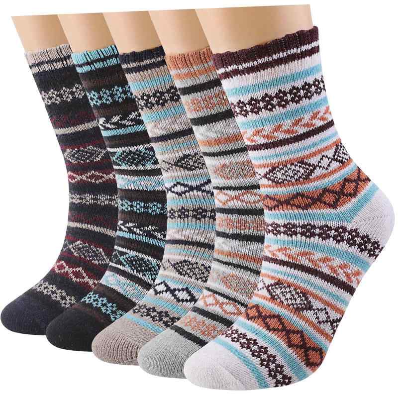 Toes Home 靴下 レディース ソックス あったか クルー丈 カーフソックス 中厚手 春秋冬用 5足セット おしゃれ 女性用 くつした かわいい カジュアルソックス 防寒 蒸れない靴下 保温 柔らか