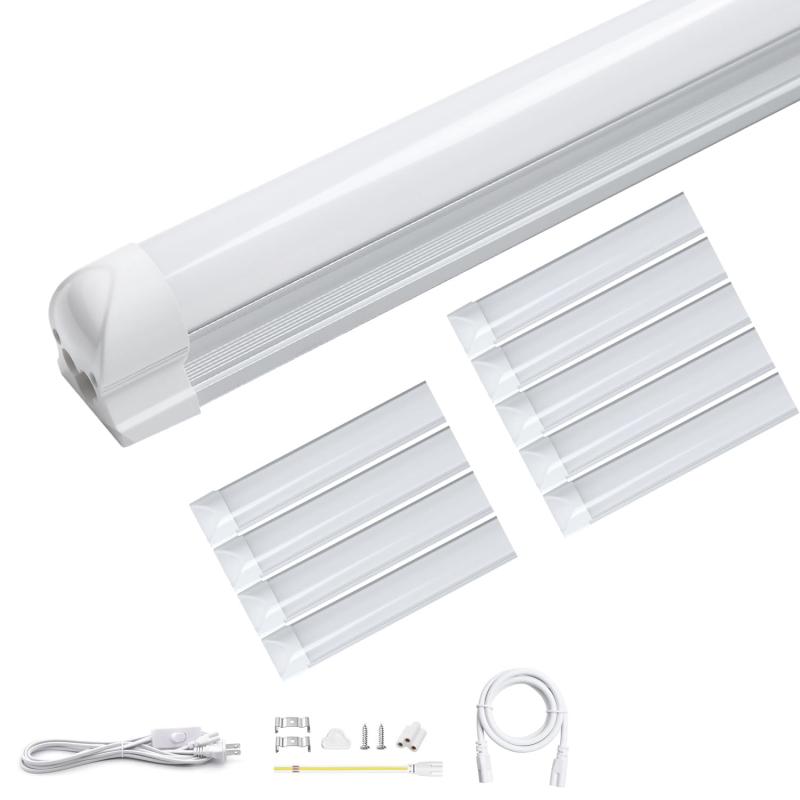 1500LM 超高輝度 9.5w超節電 器具一体型 LED蛍光灯 T8直管 20w形 60cm スリム 連結照明器具 100V/200V対応 AC85-265V直感型 間接照明 太陽の明るさに最も近い自然な光の色 病院 学校 工場 配線工事不要