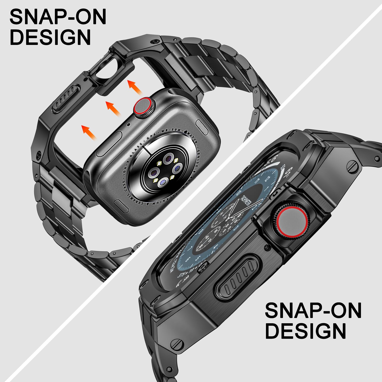  Band for Apple Watch バンド 44mm 42mm, 長さ調整 保護ケース ステンレス アップルウォッチ バンド メンズ, iWatch Apple Watch 6/SE (3/2/1)/5/4/3/2/1対応, グレー