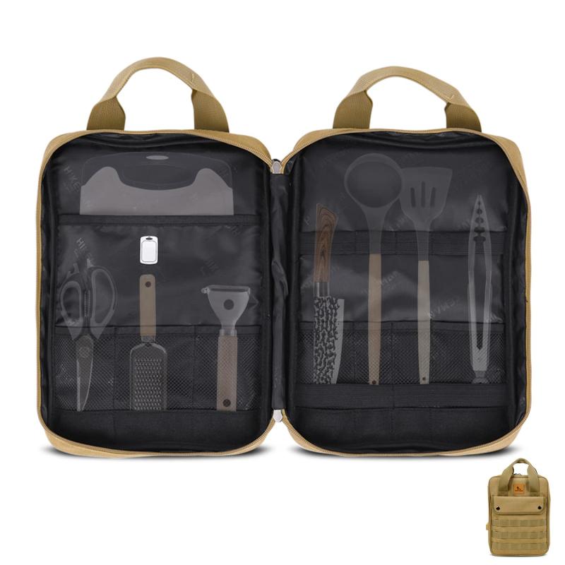 キャンプ 調理器具 収納バッグ 大容量 食器収納バッグ 横向きに開いて クッキング ツール ボックス 調理器具入れ クッカー収納バッグ アウトドア キャンプ BBQ