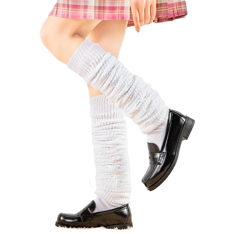 [QIKEJI] レディース ルーズソックス 白 60cm 可愛い靴下 秋冬向け 制服・学生服に最適 中学生・高校生・女子学生・通学生に人気 ゆったりフィット スタイリッシュ 履き心地良好