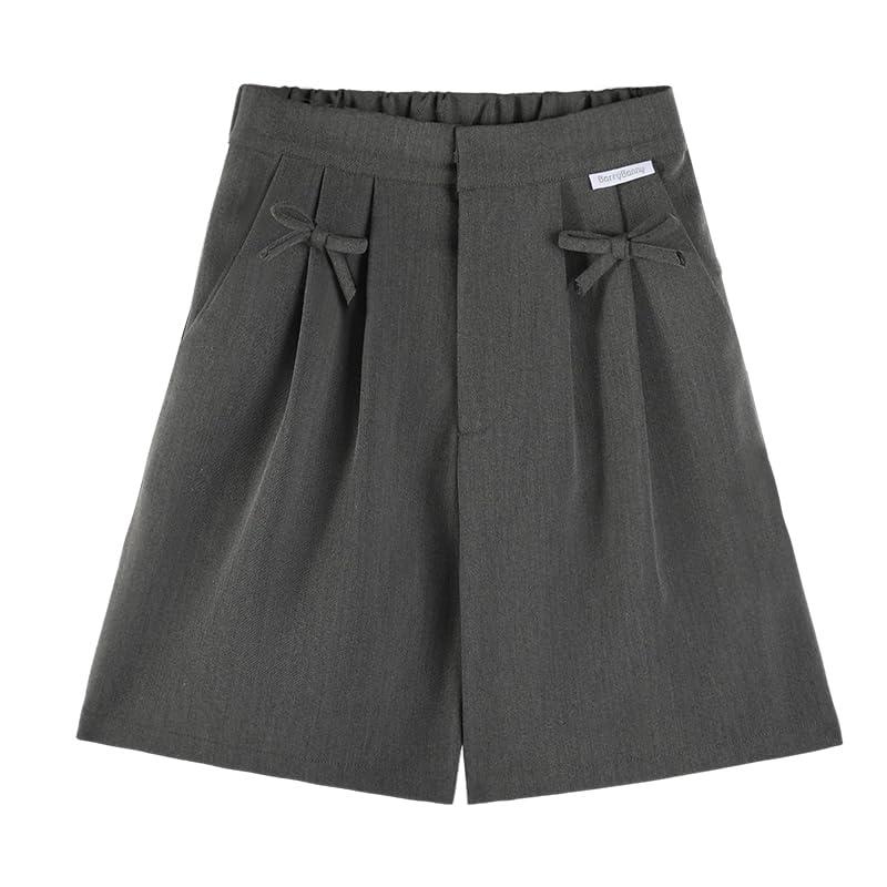 [Barry Banny] ショートパンツ キッズ 女の子 女児服 半ズボン ポケット リボン ハイウエスト スラックス 後ろゴム 隠しホック付き ゆったり オールシーズン対応 通学 通園 普段着 カジュアル 12