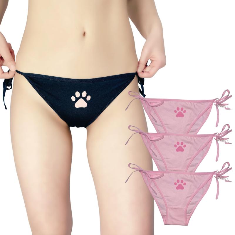 [emptio] レディース フルバック ショーツ パンティ マルチカラー サイド紐 足跡 3枚セット