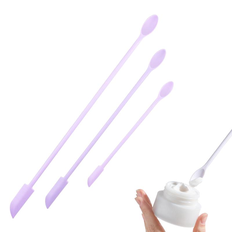 DEVENTORZ ミニシリコンスパチュラ ミニヘラセット 耐熱 ダブル ヘッド ヘラ ロング ハンドル 3 DIY ツール 化粧品用 旅行用品 ジャム ヘラ ワックス スタンプ