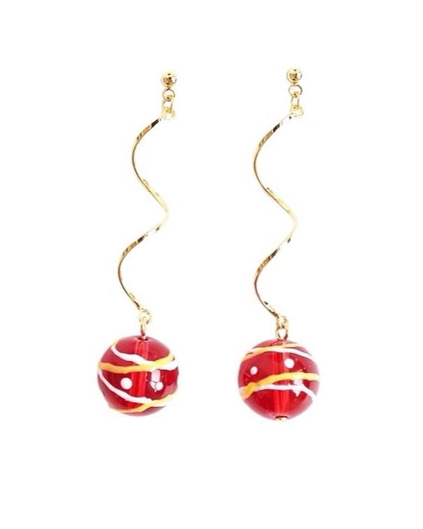 CHERRY Knotヨーヨー ピアス イヤリング ノンホールピアス メッキ 水風船 揺れる 和風 大人 可愛い レディース 人気 (樹脂ピアス イヤリング) (赤色：ピアス)