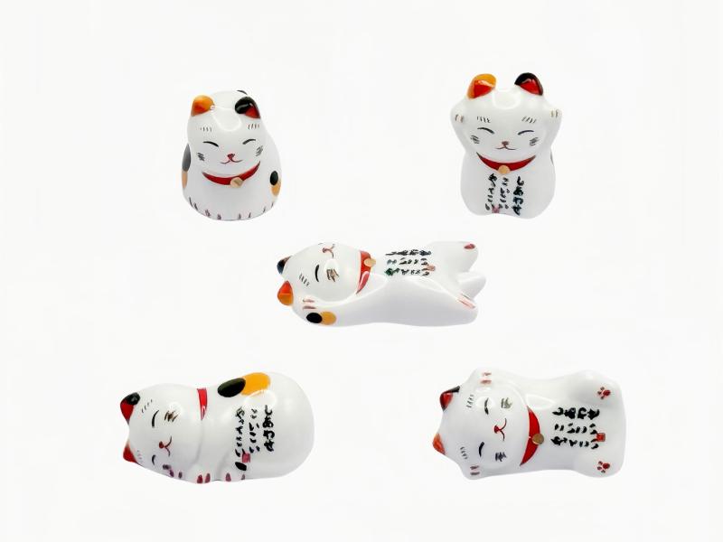 「Watsu Life」箸置き 猫デザイン セラミック製 かわいい 卓上小物 インテリア プレゼント 和食器 5点セット