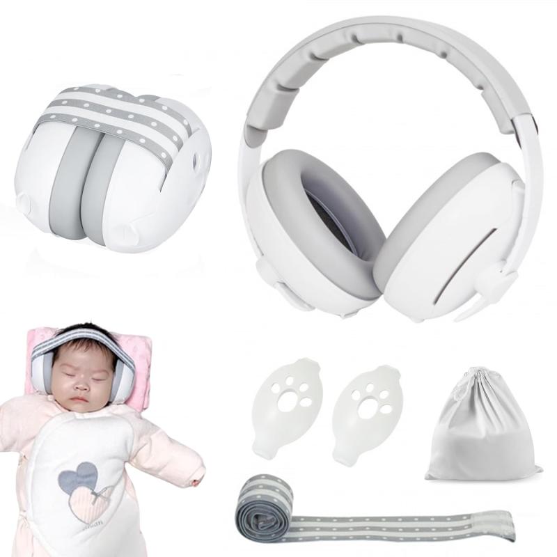 [LIKENNY] イヤーマフ 赤ちゃん 子供 1-48ヶ月用 防音 耳当てプロテクター 遮音値25db 2WAY式 聴覚過敏 騒音軽減 弾性ヘッドバンド 調整可能 電車 飛行機 旅行 睡眠用 収納ポーチ付き