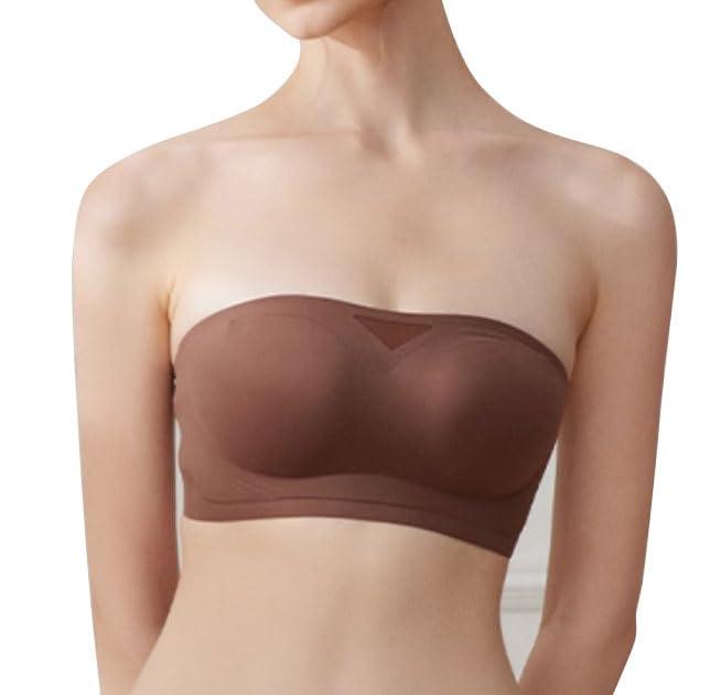 [Yuninya] ストラップレスブラ 紐なしブラ チューブトップ 落ちない 盛りブラ 脇高 ノンワイヤー シームレスブラ ベアトップ カップ付 ドレス用 結婚式 ブラジャー バストアップ 肌に優しい
