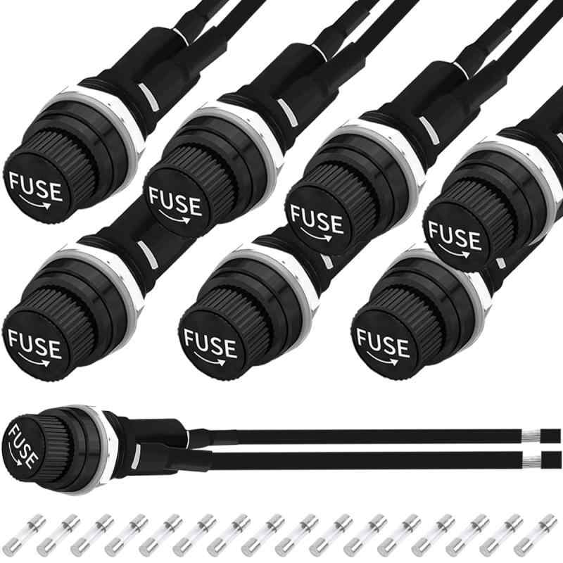 Rakuten - MKBKLLJY 8 個のパネルマウントヒューズホルダー 5x20mm 12V DC 250V AC 防水 耐候性 スクリューキャップヒューズホルダー はんだ付け済みワイヤ付き 120MM/4.72 インチ 20AWG 16 個の 10A/15A ガラス