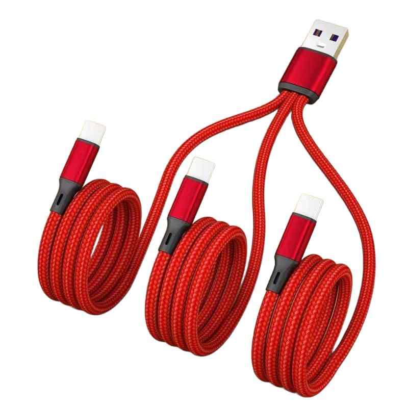 三合一USB充電コード 各線120cm長さ USBターンType C 急速充電 ケーブル 複数人同時充電