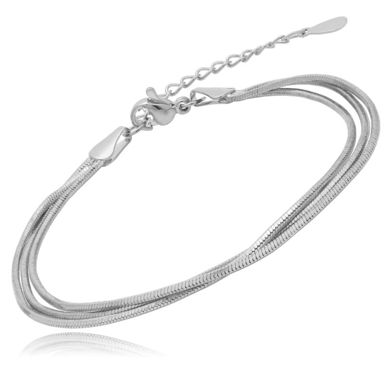 Rakuten - [Adelina Style] ブレスレット 3連ブレスレット 長さ調整可能 シンプル 合金 925シルバーメッキ スネークチェーン レディース プレゼント ギフト 専用ケース付