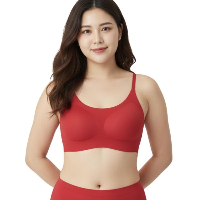  クリスマスレッド 上下セット シームレス ノンワイヤー 24時間快適 高弾性 通気性 固定カップ付き 美バストケア 洗濯機対応 背中美人 ナイトブラ 昼兼用 ブラジャー ショーツ