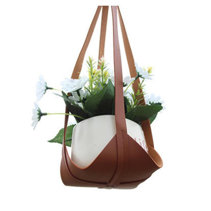 Payutou レザー植物ハンガー 屋外 ハンギングプランターシェルフ 屋内植物用 ガーデニングアクセサリー 植木鉢ホルダー 耐久性 強力 PUレザー 植物ハンガー 庭 屋外 寝室用 (ブラウン)