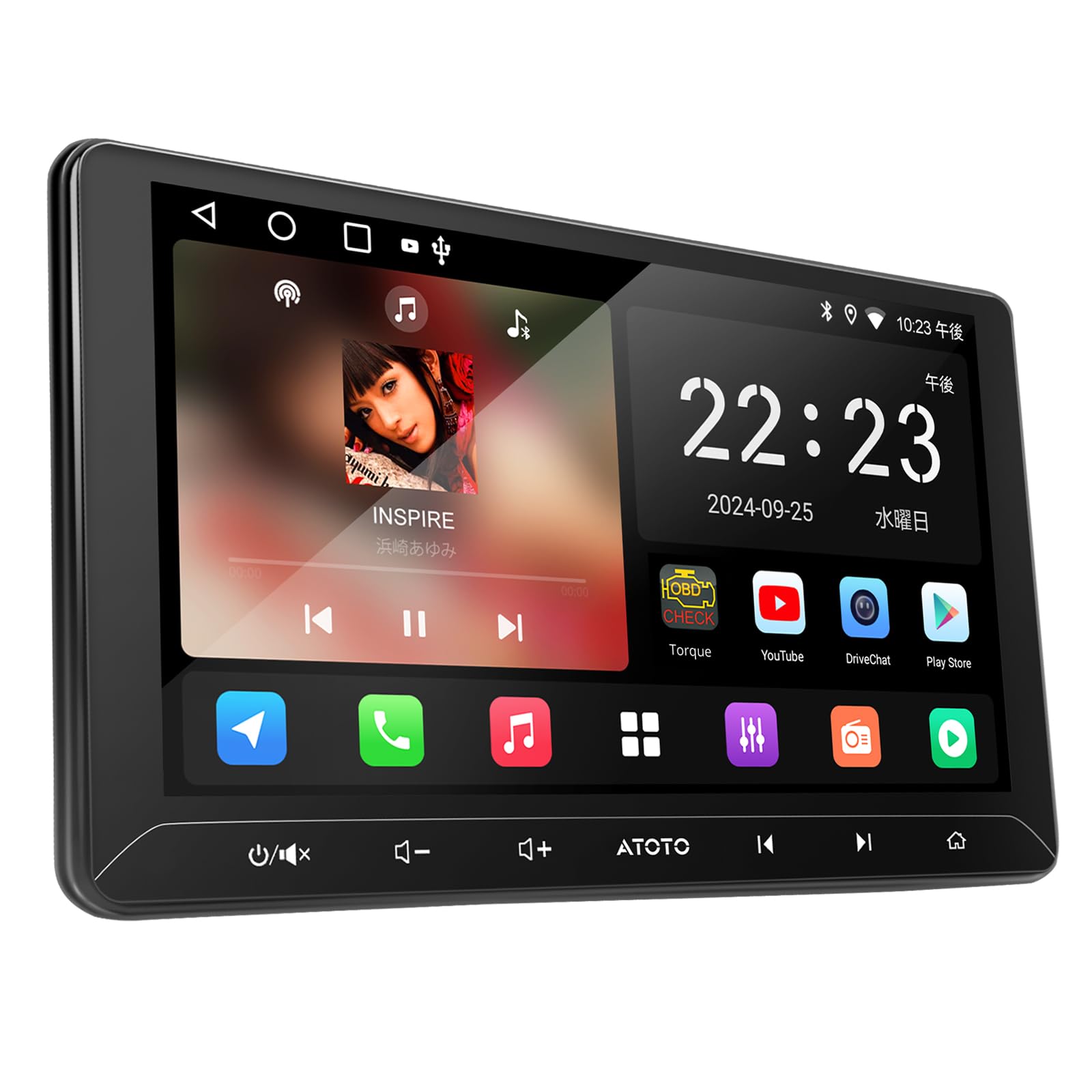ATOTO A5L 10.1インチAndroid ディスプレイオーディオ、 2DIN 高輝度QLEDアンドロイドナビ 車、 CarPlay&Android Autoワイヤレス・有線、Wi-Fi/Bluetooth/USBテザリングに対応、24バンドEQ DSP 内蔵、FM/AM、MirrorLin