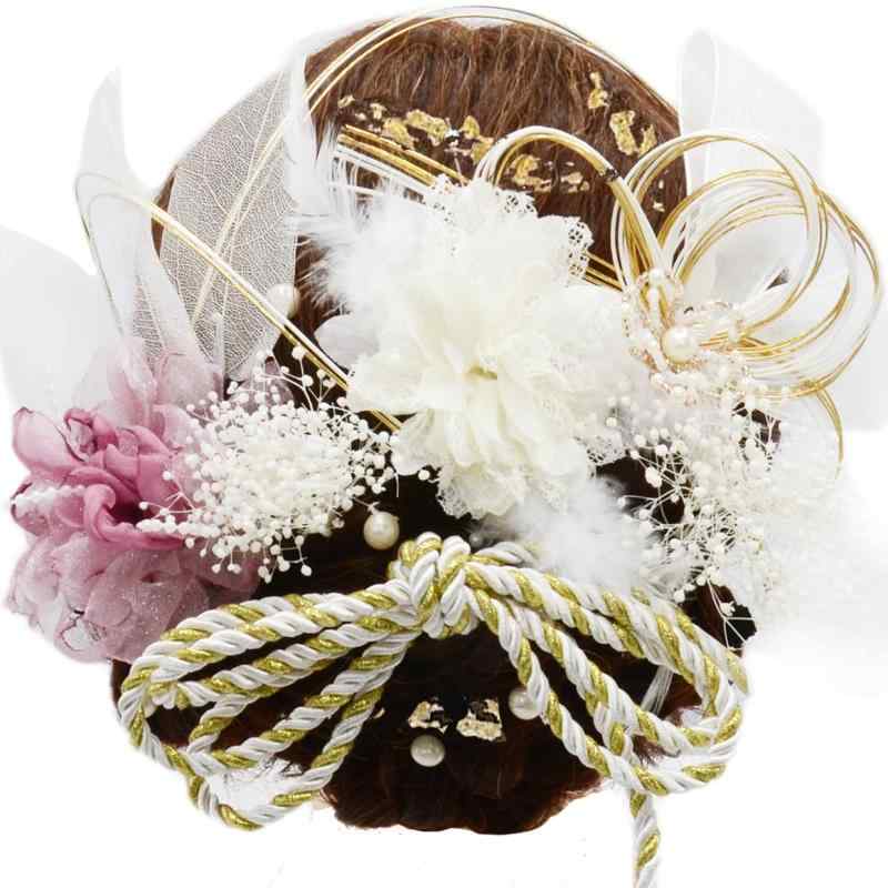[SOMILA] 髪飾り 卒業式 成人式 和装 着物 結婚式 七五三 羽毛 シフォン花 カスミソウ 浴衣 水引 黒 ゴールド パーティー 謝恩会 お正月 花火大会