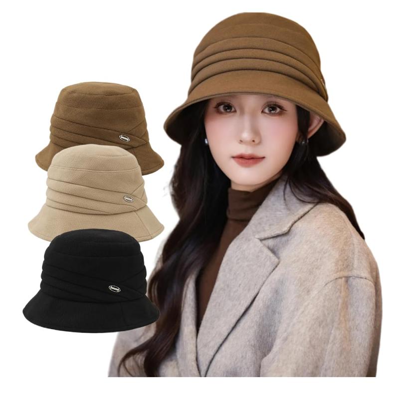 [YINEEN] バケットハット 秋冬 帽子 レディース 【小顔効果・美シルエット・防寒保温】 レディースハット UV カット 柔らかい 無地 サイズ調整可能 お洒落 シンプル キレイめ 定番アイテム 秋