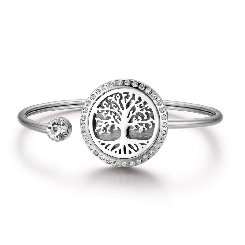 Rakuten - [JEWELRYWE] ブレスレット レディース スケルトン お花 パングル 写真入れ オープン可能 アンティーク ステンレス鋼 記念日 誕生日 プレゼント シルバー