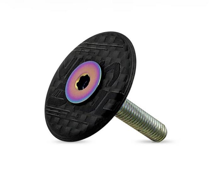 OG-EVKIN 超軽量 6.2g 軽量カーボン+チタン製 ヘッドキャップ チタンボルト付属 カーボンファイバー チタントップキャップ M6 自転車アクセサリー ヒルクライム 1 1/8 " (28.6mm) スレッドレスヘ