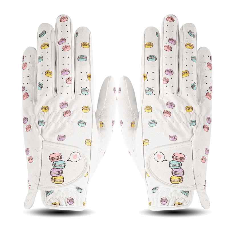 ゴルフグローブ レディース 両手用 天然羊革 × マイクロファイバーレザー マカロンカラー ソフト着用感に優れ 高グリップ力・伸縮性・通気性 耐摩耗 雨汗に強い 全天候モデル ゴルフマー