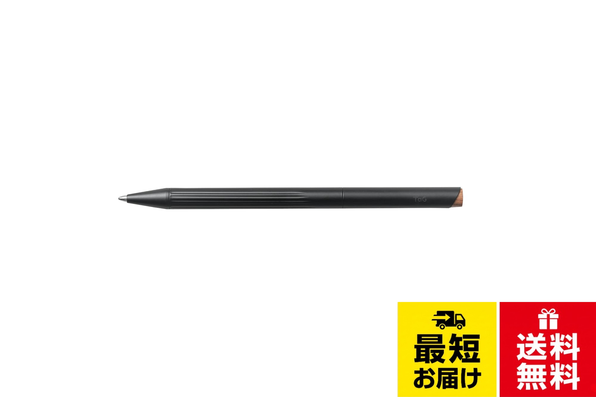 【サイズ】11Ø x 144mm　【カラー】ブラック　【重量】50g。【素材】真鍮、台湾アカシア材。【リフィル】：ドイツ・シュミット社製油性インク0.6mm（筆跡距離1000m±30％）。【特長】台湾の森からインスパイアされたTaGクラシックライティングシリーズ、真鍮と台湾産アカシア材を使用し、天然繊維の質感を模したユニークな彫金を施しました。独自の金属彫刻が天然繊維のような質感を生み出し、指との接触面積を増やすことで、繊細でエレガントな書き味を実現しています。トレアジアデザイン TaG 油性ボールペン 0.6mm ファイバーアカシア FP-020201