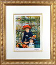 Pierre-Auguste Renoir 〜On the Terrace〜 【リトグラフ版画】 　ルノワール　「テラスにて」　 店内他商品との同時購入はできませんので、ご注意下さい。 ※受注販売の場合、代金引換はご利用いただけません。 また商品発注後のキャンセルは承れませんのでご了承ください。 ルノワールの名作「テラスにて」のリトグラフ版画。 当時パリの上流層の人々は自分の肖像画を画家に制作させていました。 セーヌ川沿いにあるレストランのカフェテラス。 人物を引き立たせるために背景の情景はいくぶん抑えて描かれています。 モデルは女優のジャンヌ・ダルロー。 本作は職人の手作りによる500部限定での制作。 額付き、送料無料でのお届けです。 お部屋に、応接間に、また、新築祝いや結婚祝いに、素敵な絵画はいかがでしょうか？ リトグラフとは リトグラフとは、版画の古典的な手法で、18世紀末、ドイツで発明されました。 細かな表現が可能で、現代でも多くの作家がリトグラフでの作品を制作しています。 リトグラフ版画をおすすめする理由 ポスターはデジタル印刷ですが、リトグラフはその名の通り版画です。 リトグラフ版画がポスターと最も大きく異なる点は、制作に刷り師をはじめとした職人が携わっているということ。 刷り師職人には色彩感覚や版画の技術はもとより、作家が意図する表現を理解し再現する芸術的センスが要求されます。 そのため、リトグラフ版画はポスターの様な単純な色のコピーと異なり、原画に匹敵する美しさを再現できるのです。 そして本作品の制作に携わったのは、フランス、パリのリトグラフ工房「アールリト工房」。 アルシンスキー、アルマン、アイズピリ、ギヤマン、ジャンセン、ワイズバッシュらのアーティストも制作を依頼する工房です。 そして制作のアドバイザーには、「エディション・ダール・ド・フランコニー」の創業者であり世界的な美術鑑定家でもあるジェラール・ド・フランコニー氏。 「エディション・ダール・ド・フランコニー」はピカソやミロ、シャガールのリトグラフの制作も任された名門の版元。 長年の経験で培った確かな芸術的知識とセンスで、作者の作品を理解し、その意図を判に落とし込みます。 オリジナルの作品を忠実に再現したリトグラフ版画をお楽しみ下さい。 エディションナンバー（限定数）について エディションナンバーは、作品シート余白部分に「2/500」のように分数で書き込まれており、この場合500枚刷られたうちの2枚目ということになります。 また、作品には作家や刷師の刷り込みサインが入っています。これは、その作品がきちんとした工房で刷られたという証でもあります。 額について 本商品は額装してお送り致します。 額およびマット部分は、ご注文をお受けしてから、作品に合わせてプロの手で制作しております。 そのため、お届けまで一週間から10日ほどお時間を頂いております。 ・額の標準的な仕様 使用素材：マット・天然木の集合材・アクリル板 色：ゴールド 付属：黄色の布袋入り。裏面に紐付。 サイズ作品部分：20cm x 22cm 額寸：38cm×40cm　