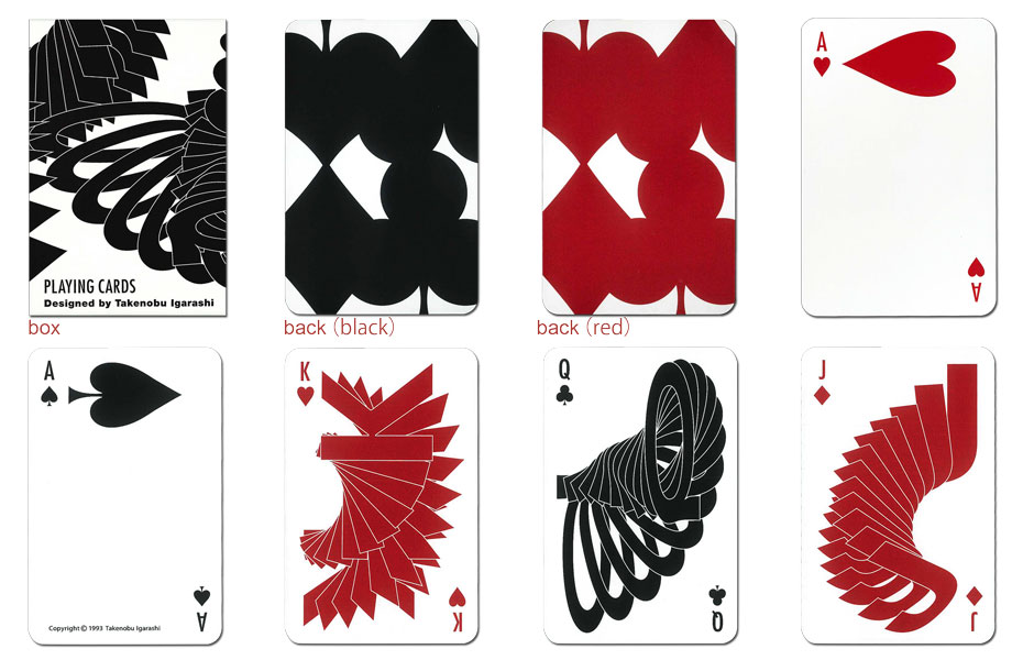 IGA PLAYING CARDS 【デザイナー五十嵐威暢氏のカード】 IGA プレイングカード（シングル） コンピューターの黎明期だった1980年代後半、ニューヨーク近代美術館（MoMA）から「新しい時代にふさわしいデザインのトランプを」という依頼を受けたデザイナーの五十嵐威暢氏は、ブレンディングツールを駆使することで立体と平面を行き来する流麗なデザインを完成させました。 タイムレスな名作となったトランプが今、1993年の発売当時とほぼ変わらぬ姿で復刻。 世界有数のトランプメーカーPiatnikによってプロダクト化されています。 【五十嵐威暢】 グラフィック＆プロダクトデザイナー。 アクソノメトリック図法による立体表現と立体アルファベットで世界的に高い評価を得ている。 ファインアートの領域では、彫刻の世界にデザインの視点を持ち込み、木、石、金属、テラコッタ、ステンドグラスを駆使した作品を数多く制作。 作品はパブリックアートとして国内外に設置されている。 多摩美術大学名誉教授。 【ご購入前に必ずお読みください】 ※輸入商品ご購入の際は、下記内容をご理解、ご了承頂けますようお願い申し上げます。 ■海外からの輸送中のダメージ キズ、汚れ、凹み、折れスジ等 ■海外メーカーからの予告なしの仕様変更 裏柄、縁、色、外箱のデザイン等 ■海外メーカーの品質管理 カードの細かなキズ、印刷のズレ等 【商品データ】 ◆デザイン国：日本 ◆メーカー：PIATNIK/AUSTRIA ◆カードサイズ：58mm×89mm ◆カード素材：トランプ紙 ◆枚数：黒・赤各54枚（52枚+ジョーカー2枚） ＞＞ダブルデッキもございます。 &nbsp; IGA プレイングカード（ダブル） &nbsp; ◎当サイト内の文章・画像等の内容の無断転載及び複製等の行為はご遠慮ください◎