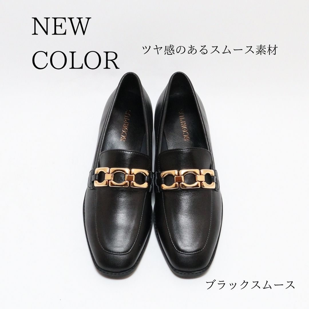 【SCORPIUS】 大きめ ビット 付き ローファー 2cm レディース ブラック 白 ネイビ...