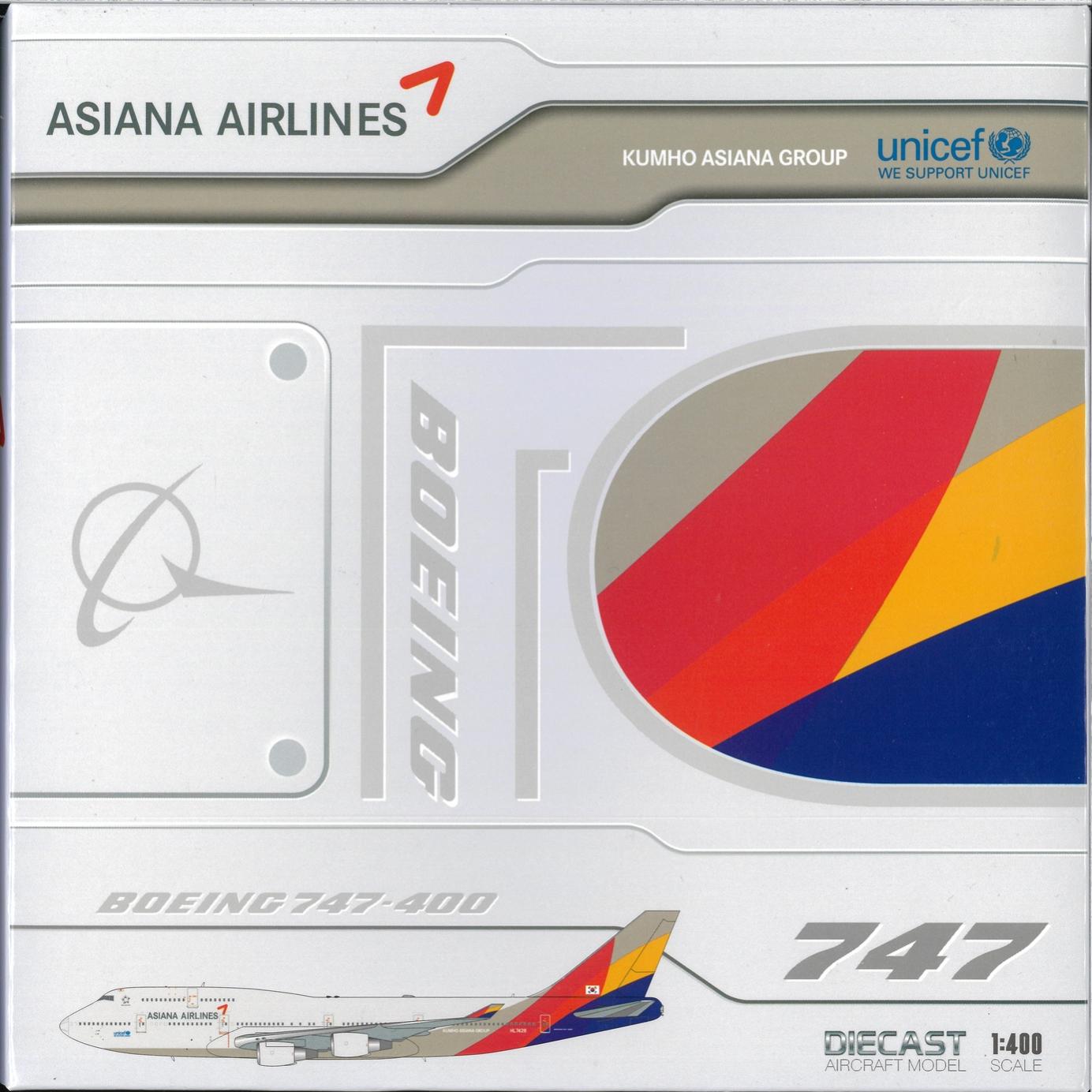 【中古】 その他 完成品(航空機) 民間機 JCウイングス 1/400 ボーイング747-400 HL7428 アシアナ航空 【B】 開封品、箱少し傷みあり　※商品の性質上多少の塗装ムラ等はご容赦下さい