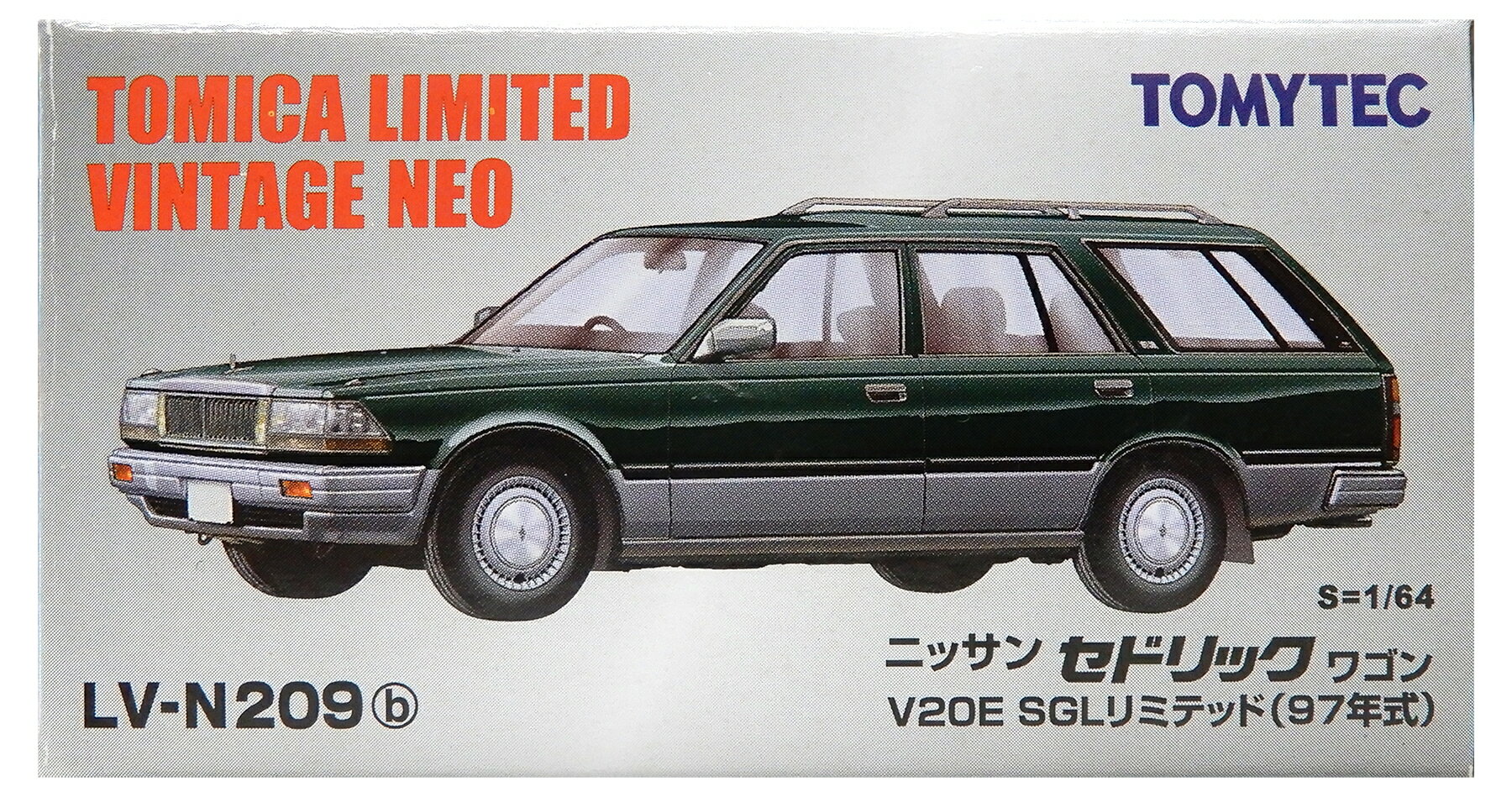 【中古】1/64 TOMYTEC(トミーテック) トミカリミテッドヴィンテージNEO LV-N209b 日産 セドリックワゴンSGL リミテッド(緑/銀) 【B】 外箱開封済・外箱若干傷み / 性質上、多少の塗装ムラ等はご容赦ください。