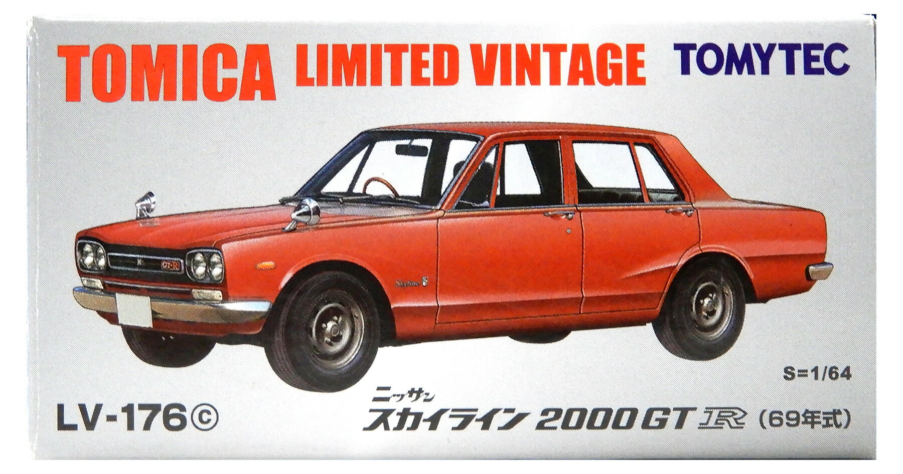 【中古】1/64 TOMYTEC(トミーテック) トミカリミテッドヴィンテージ LV-176c 日産 スカイライン 2000GT-R(赤)69年式 【B】 外箱開封済・外箱傷み / 性質上、多少の塗装ムラ等はご容赦ください